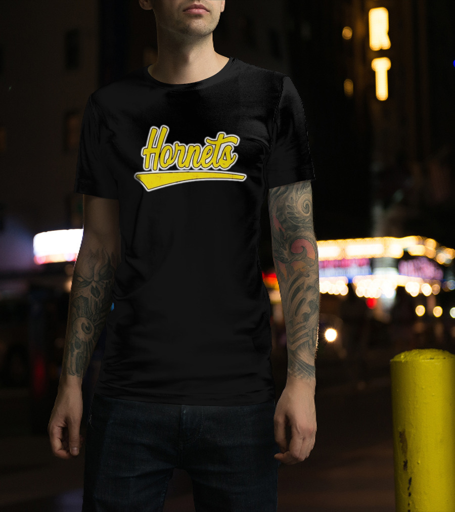 Hornets Team Yellow Text Stylized Font T-Shirt