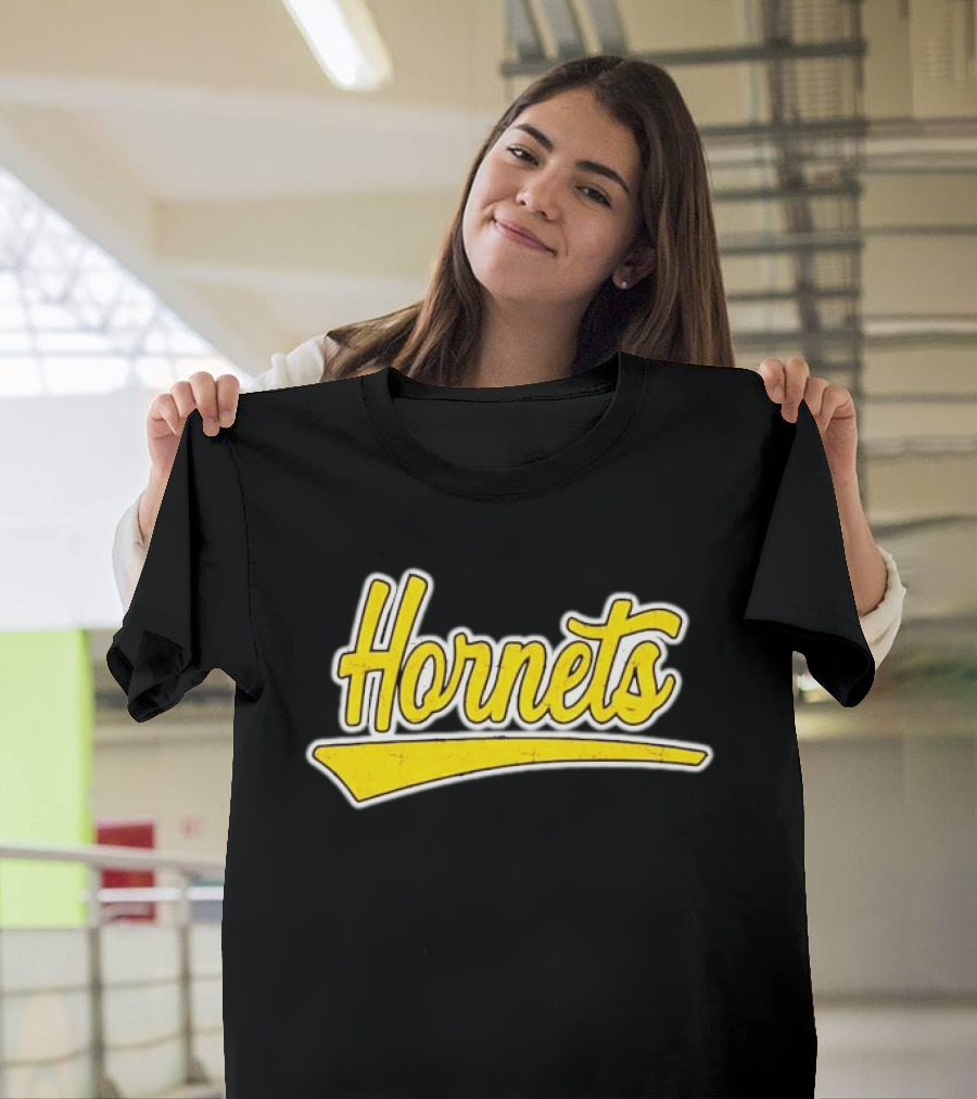 Hornets Team Yellow Text Stylized Font T-Shirt