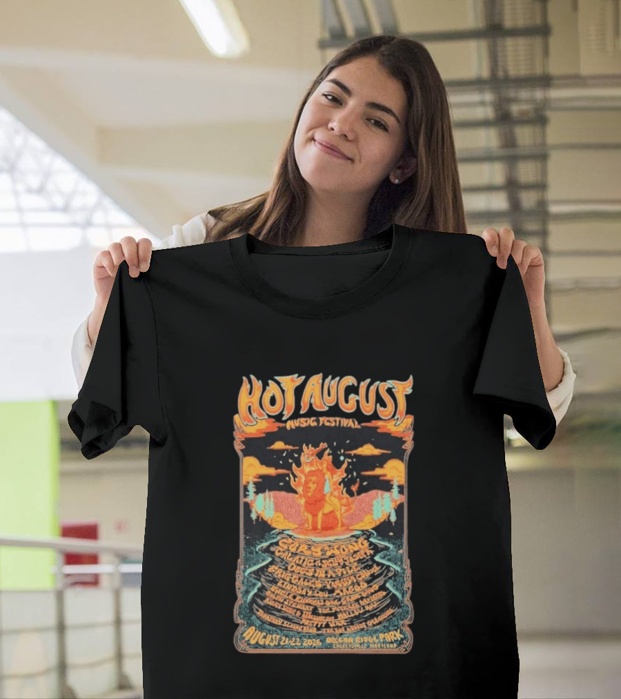 Hot August Music Festival 2026 Oregon Ridge Park Featuring Grace Stone Galactic Hartska Dogs Brass Playground Elise Testone DJ Williams T-Shirt