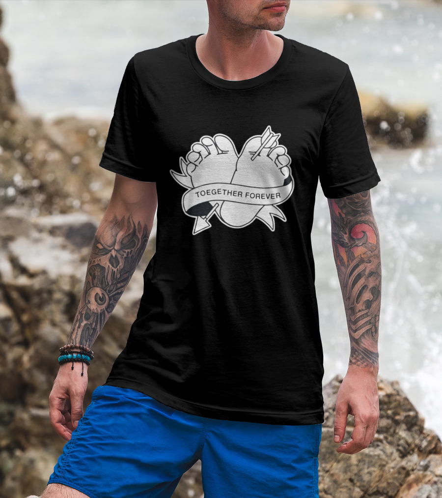 Cupid's Piercing Toegther Forever Two Feet Arrow Heart Ribbon T-Shirt