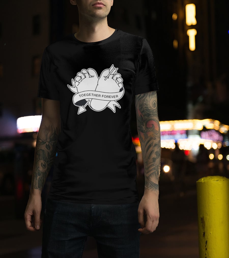 Cupid's Piercing Toegther Forever Two Feet Arrow Heart Ribbon T-Shirt