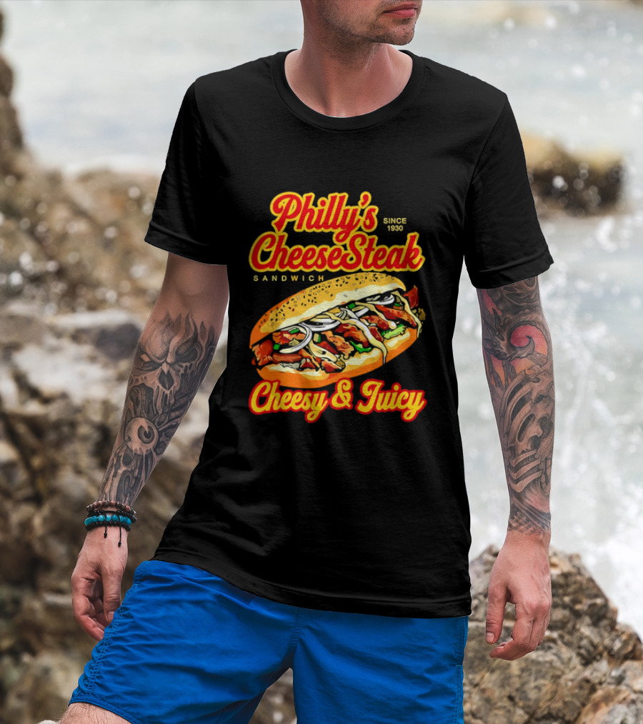 Philly's Cheesesteak Sandwich Cheesy & Juicy Since 1930 Classic Flavor Experience T-Shirt