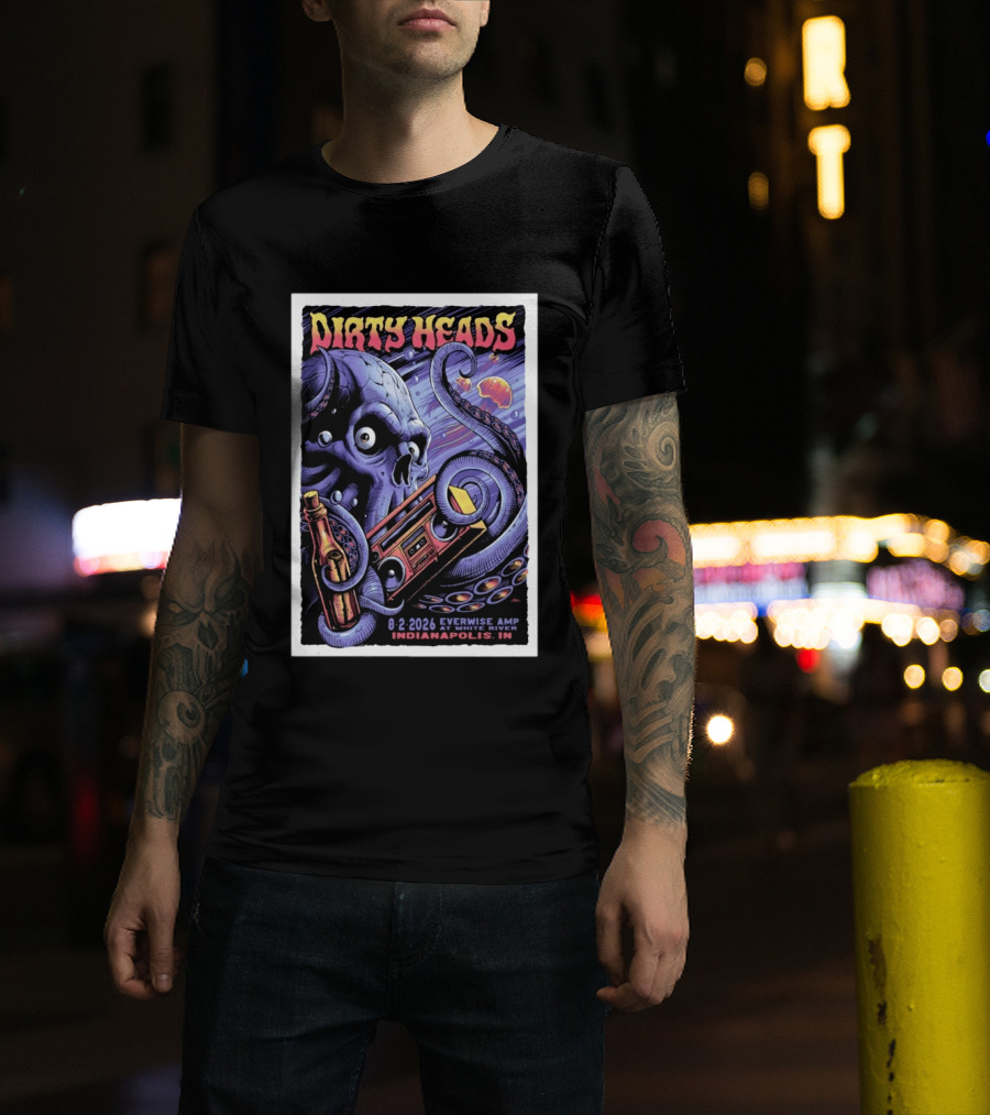 Dirty Heads Everwise Amp At White River 8.2.2026 Indianapolis IN Octopus Skull Alien Boombox T-Shirt