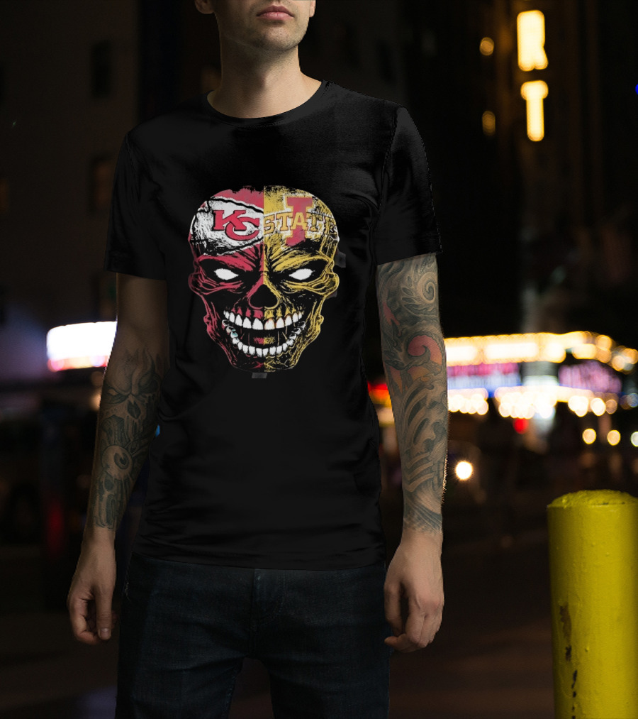 Kansas City Chiefs Iowa State Cyclones Skull Split Face T-Shirt