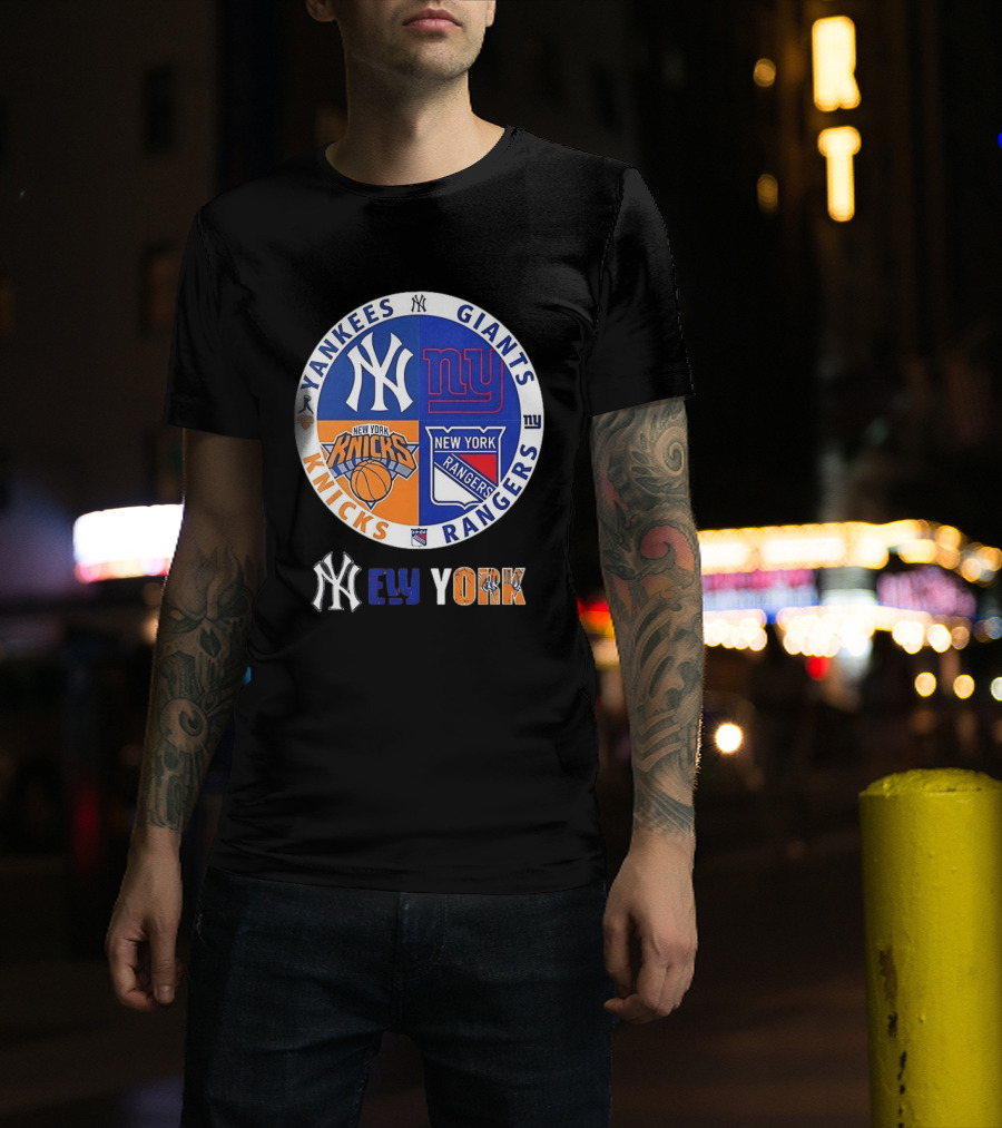 Yankees Giants Knicks Rangers New York Sports Teams Logos T-Shirt