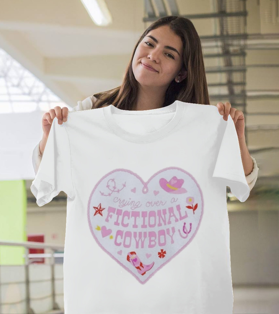 Crying Over A Fictional Cowboy Heart With Pink Hat Boot And Horseshoe T-Shirt