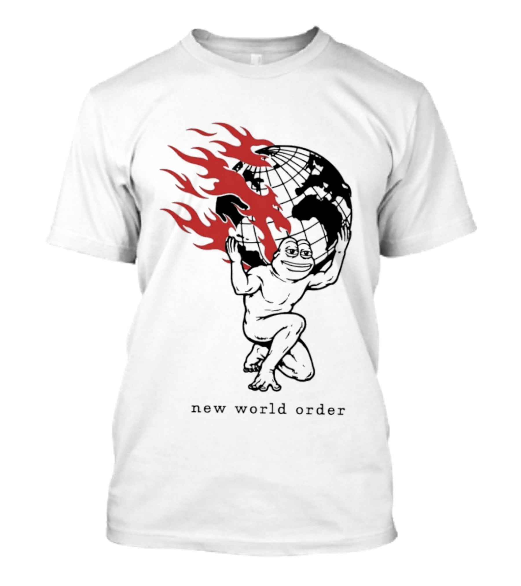 Frog Carrying Burning Earth With Flames New World Order T-Shirt