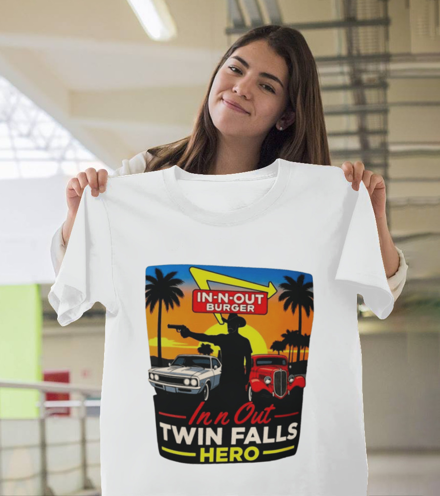 In N Out Burger Twin Falls Hero Sunset Cars Palms 2026 T-Shirt