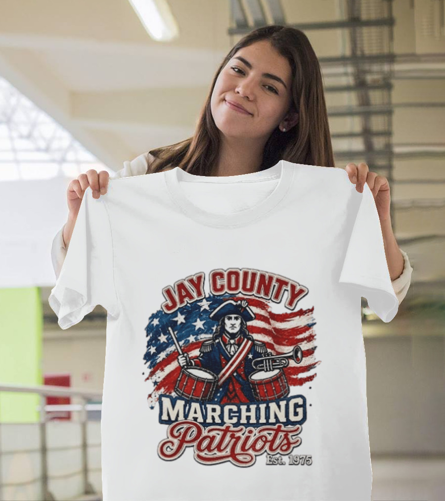 Jay County Marching Patriots Est 1975 American Flag Drummer T-Shirt