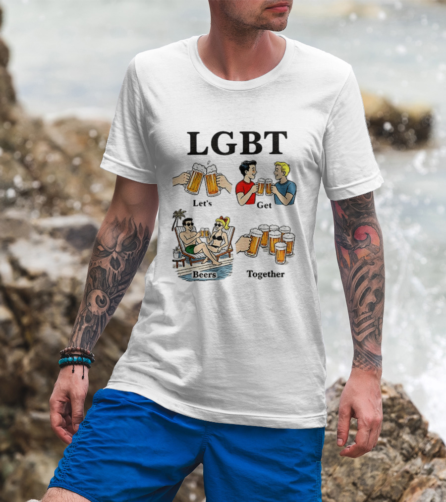 LGBT Let's Get Beers Together Retro Style Beer Cheers Illustrations T-Shirt