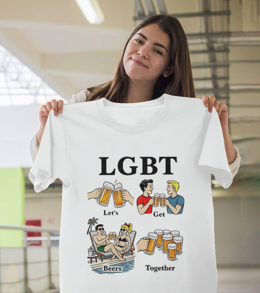 LGBT Let's Get Beers Together Retro Style Beer Cheers Illustrations T-Shirt