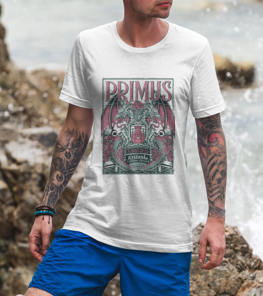 Primus 3 Aug 2026 Križanke Ljubljana Slovenia Event Dragons And Castle T-Shirt