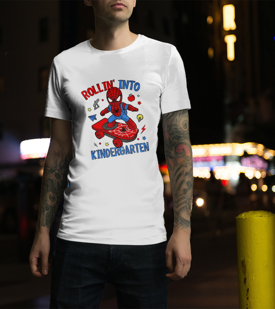 Rollin' Into Kindergarten Spider Man Skateboard Adventure T-Shirt