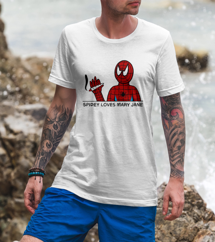 Spidey Loves Mary Jane Spider Man Smoking Humor T-Shirt