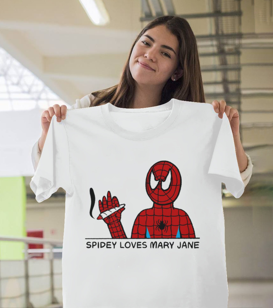 Spidey Loves Mary Jane Spider Man Smoking Humor T-Shirt
