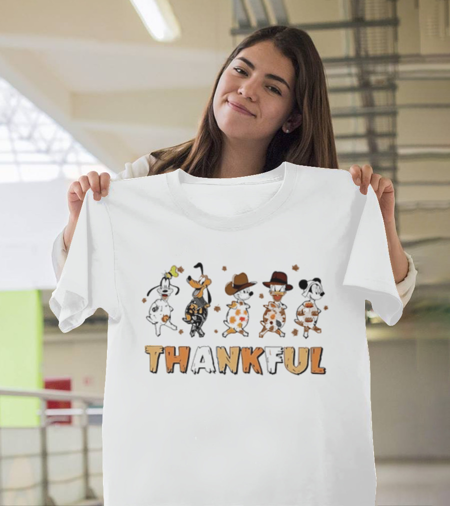 Thankful Cartoon Characters Autumn Leaves Dance Celebration T-Shirt