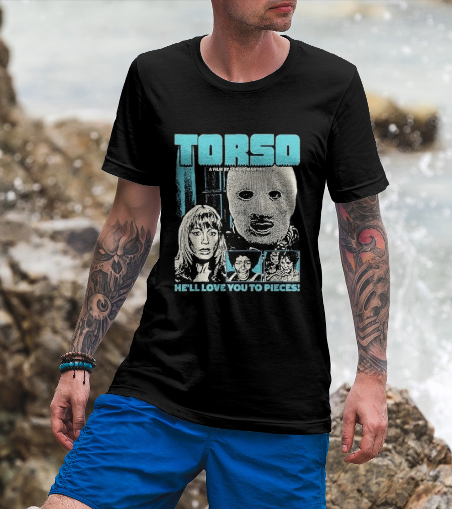 TORSO A Film By Sergio Martino He'll Love You To Pieces Masked Killer Scared Woman Halftone Horror T-Shirt