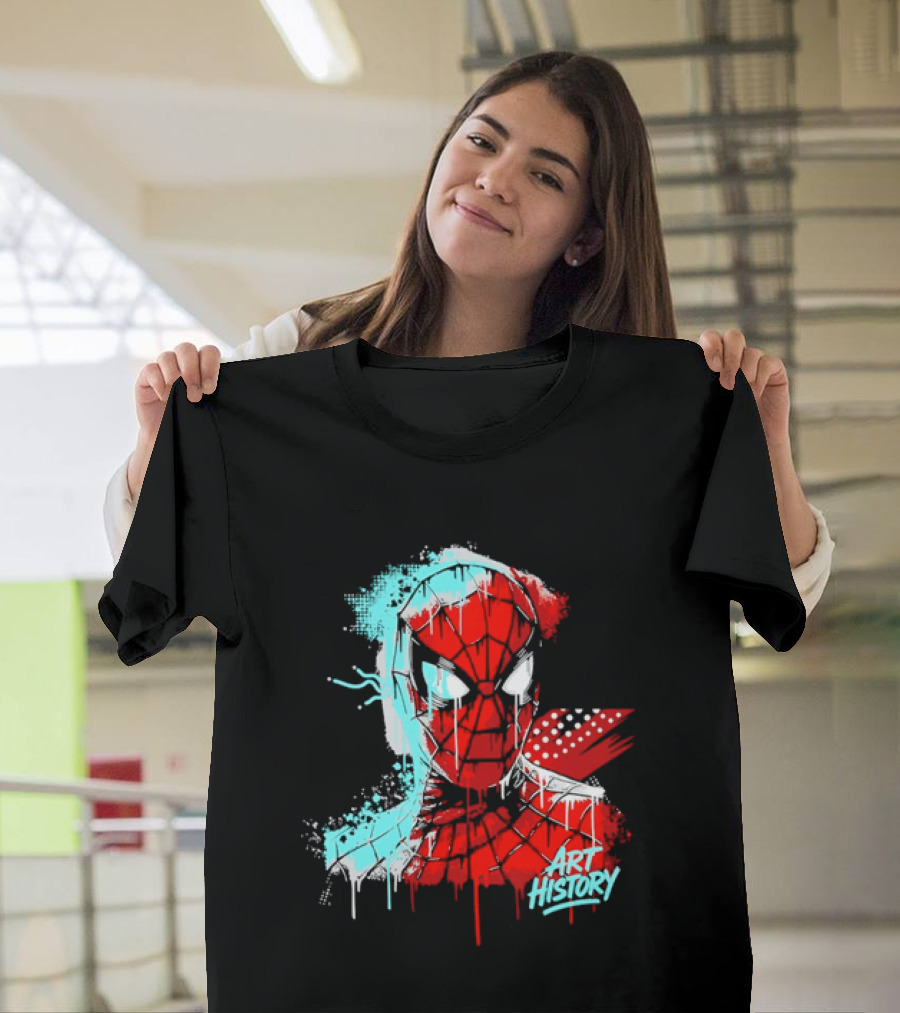 Spider Man Mask Dripping Paint Graffiti Art History Halftone Splatter T-Shirt