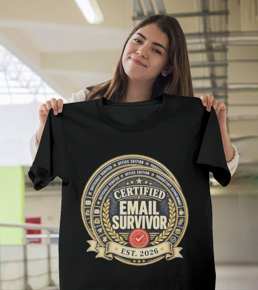 Certified Email Survivor Officially Verified Office Edition Productivity Paragon Est 2026 T-Shirt