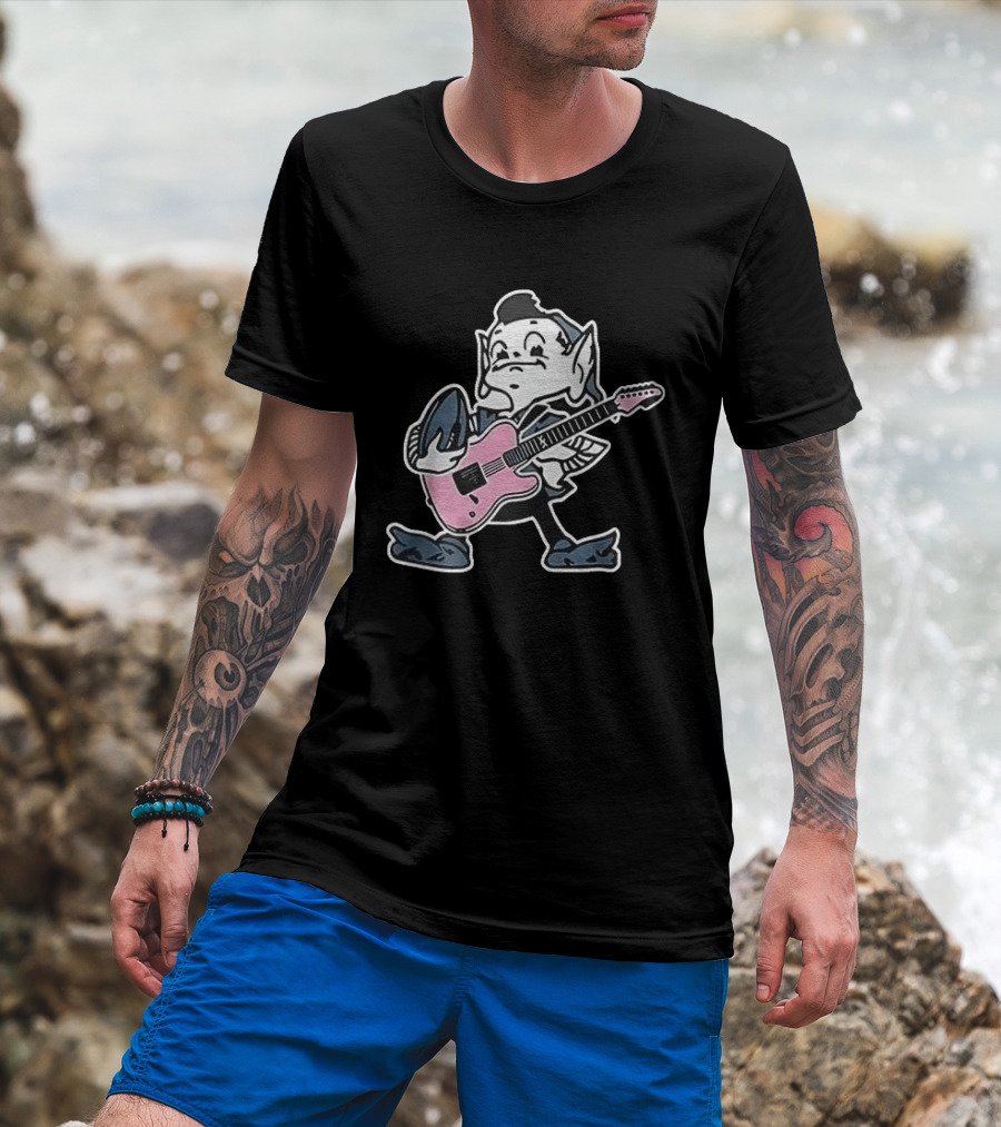 Cleveland Browns Elf Holding Football And Pink Electric Guitar T-Shirt
