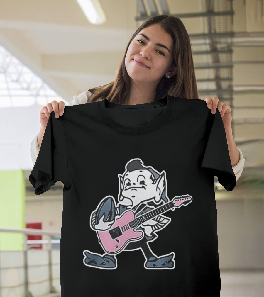 Cleveland Browns Elf Holding Football And Pink Electric Guitar T-Shirt