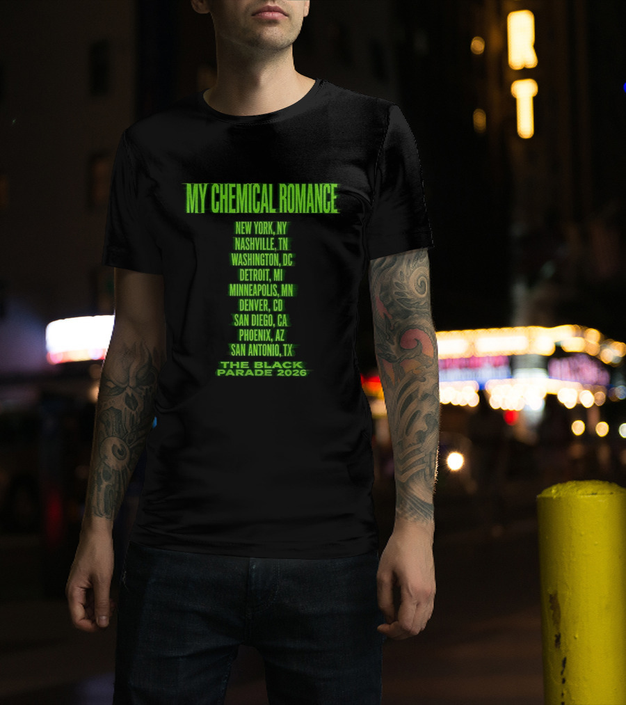 My Chemical Romance The Black Parade 2026 New York City Nashville Washington Detroit Minneapolis Denver San Diego Phoenix San Antonio Tour Dates T-Shirt