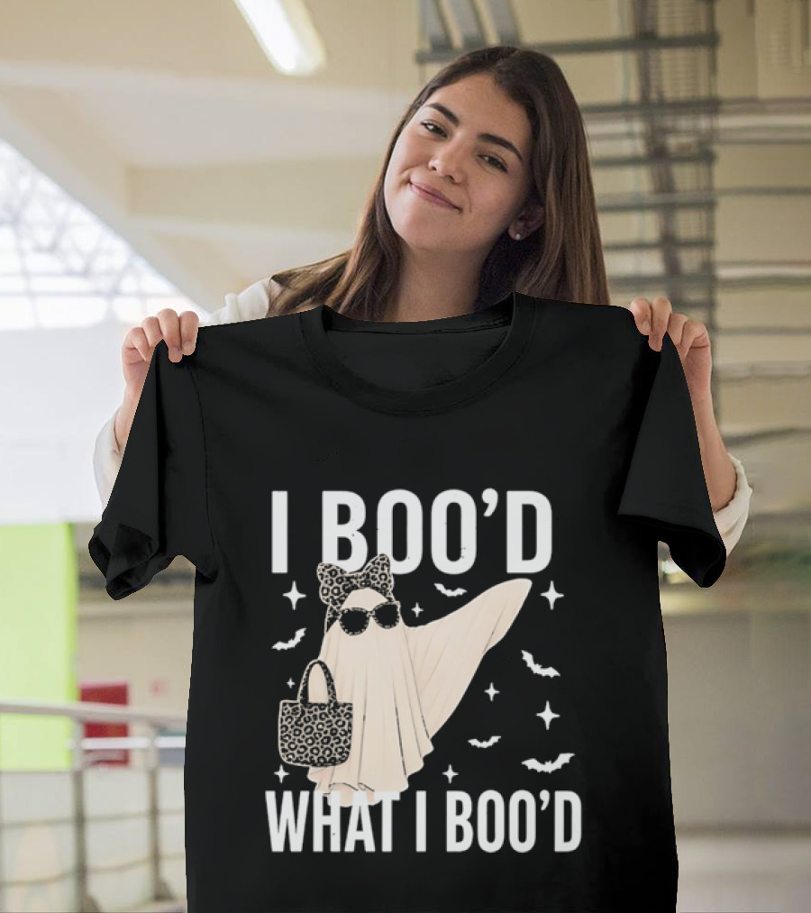 I Boo'd What I Boo'd Cartoon Ghost Leopard Bow Sunglasses Handbag T-Shirt
