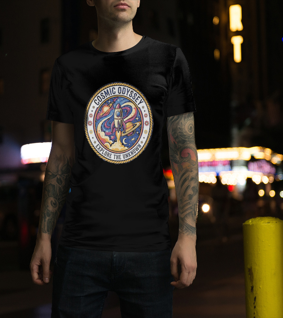 Cosmic Odyssey Rocket Launching Explore The Unknown Planets Space Adventure T-Shirt
