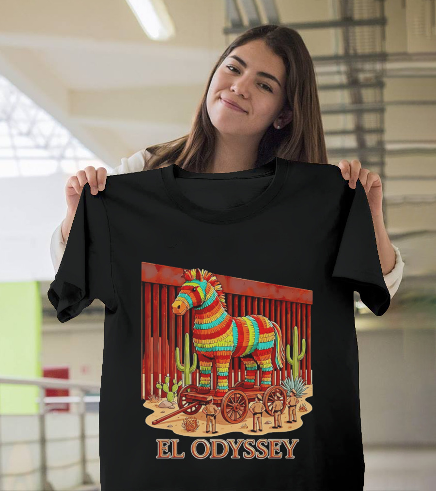 El Odyssey Piñata Horse Statue At Border With Cacti And Soldiers T-Shirt