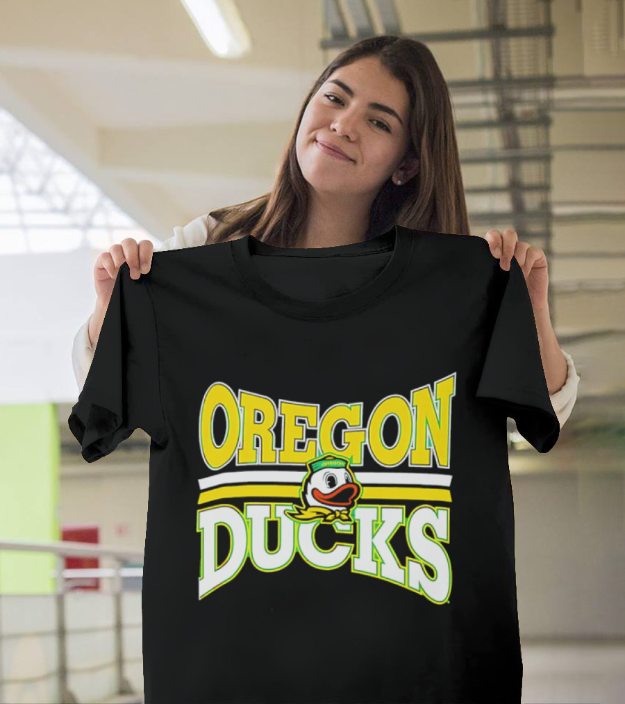 Oregon Ducks Cartoon Sailor Cap Green Yellow Stripes T-Shirt