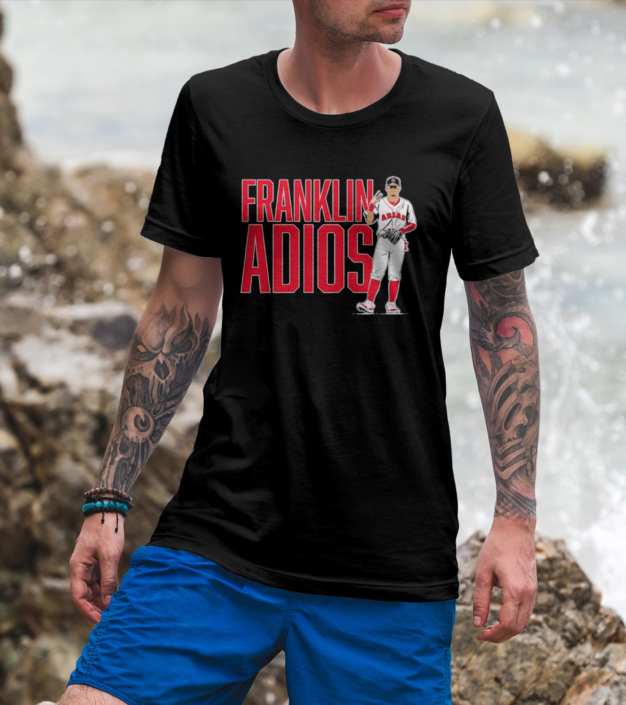 Franklin Arias Adios Baseball Player Gesture In Red And White Uniform T-Shirt