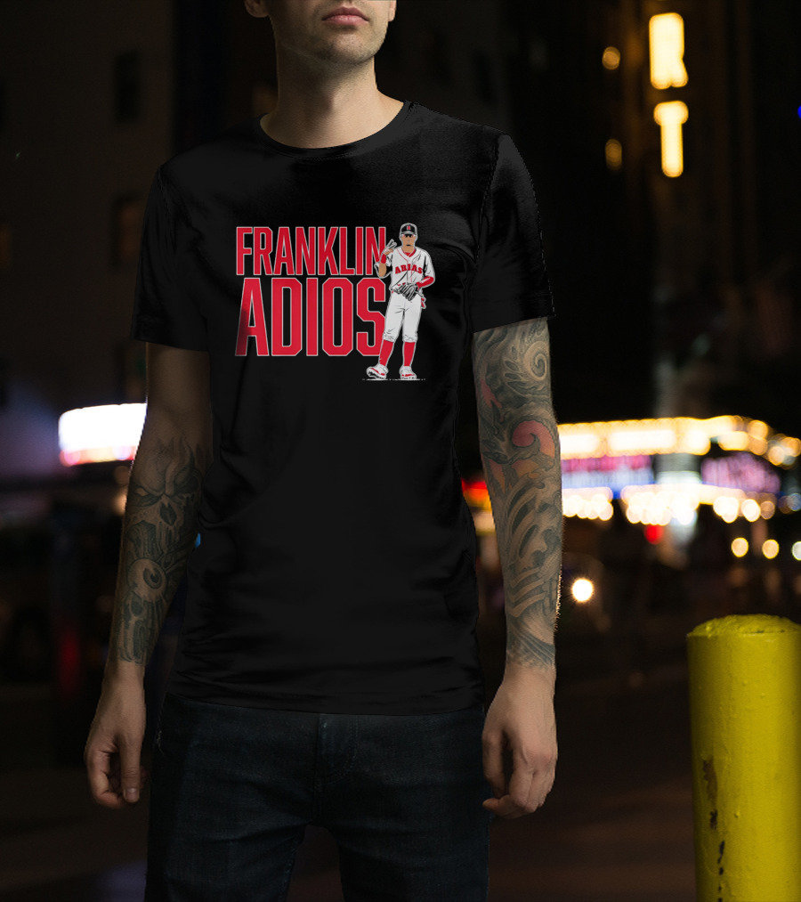 Franklin Arias Adios Baseball Player Gesture In Red And White Uniform T-Shirt