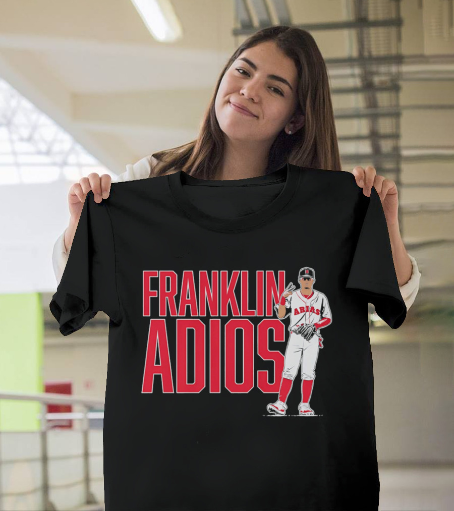 Franklin Arias Adios Baseball Player Gesture In Red And White Uniform T-Shirt