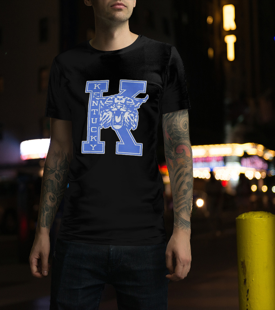 Kentucky Wildcats NCAA Distressed Block Letter K Wildcats Head T-Shirt