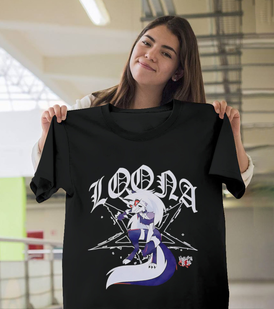Loona Helluva Boss Demon Character With Stylized White Text And Pentagram T-Shirt