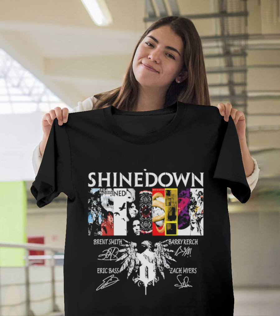 Shinedown Band Collage Brent Smith Barry Kerch Zach Myers Eric Bass Signatures T-Shirt