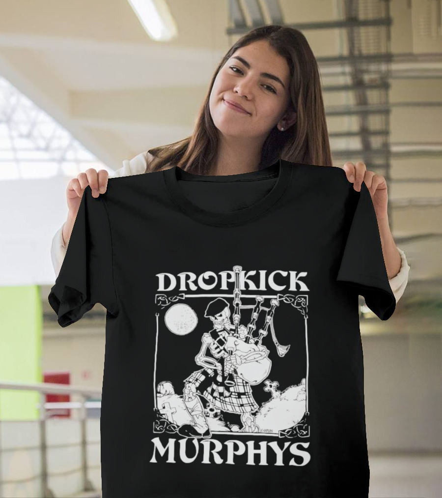 Dropkick Murphys Skelly Piper Bagpipes Moon T-Shirt