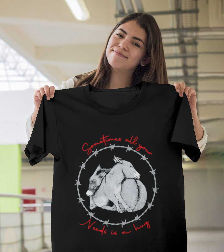 Sometimes All Your Needs Is A Hug Cuddling Donkeys Barbed Wire T-Shirt