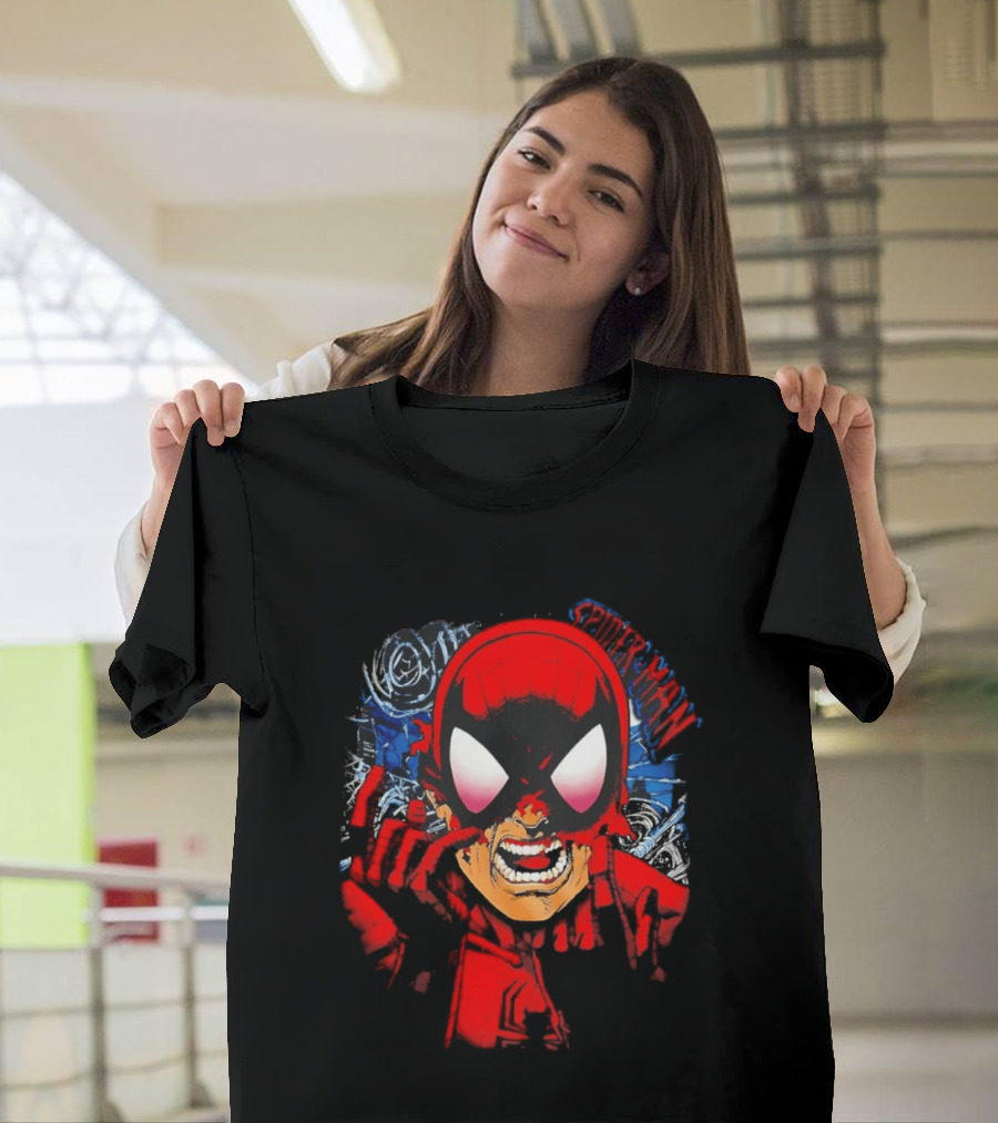 Spider Man Marvel Comics Pulling Off Mask Action T-Shirt