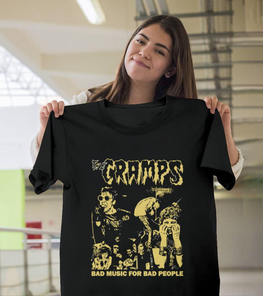 The Cramps Bad Music For Bad People Band Members Collage Yellow Black T-Shirt