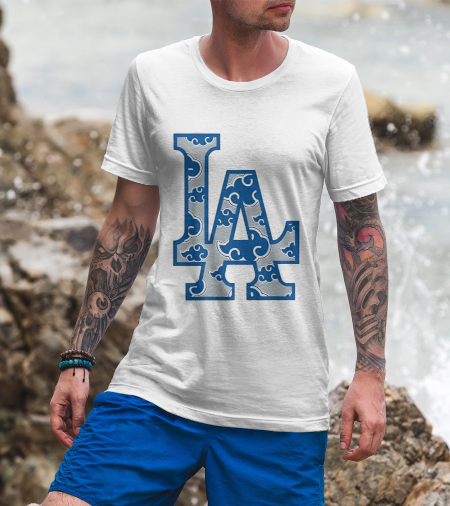 LA Kumo Royal Pattern Clouds Blue Silver T-Shirt