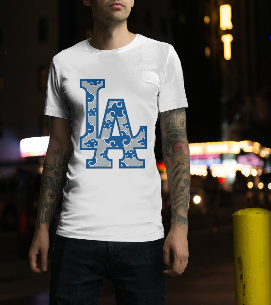 LA Kumo Royal Pattern Clouds Blue Silver T-Shirt
