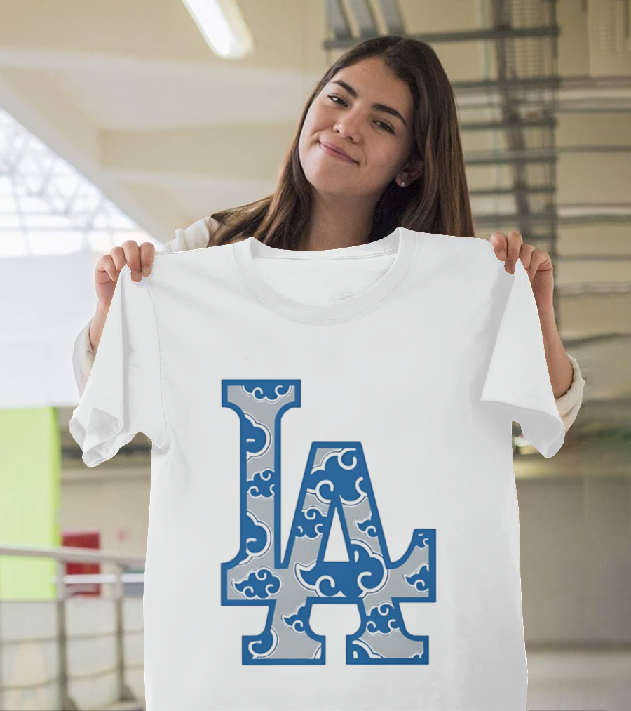 LA Kumo Royal Pattern Clouds Blue Silver T-Shirt