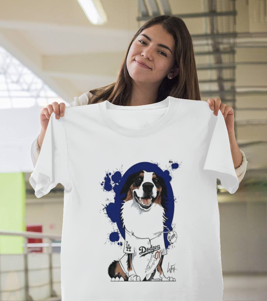 Los Angeles Dodgers MLB Kygo Cartoon Australian Shepherd Dog Paint Splatter T-Shirt