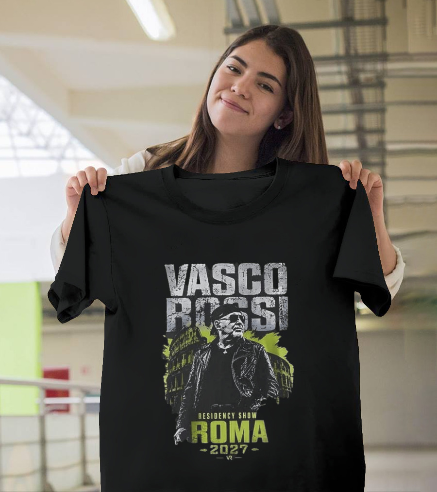 Vasco Rossi Residency Show Roma 2027 Black Leather Jacket Iconic Performance T-Shirt