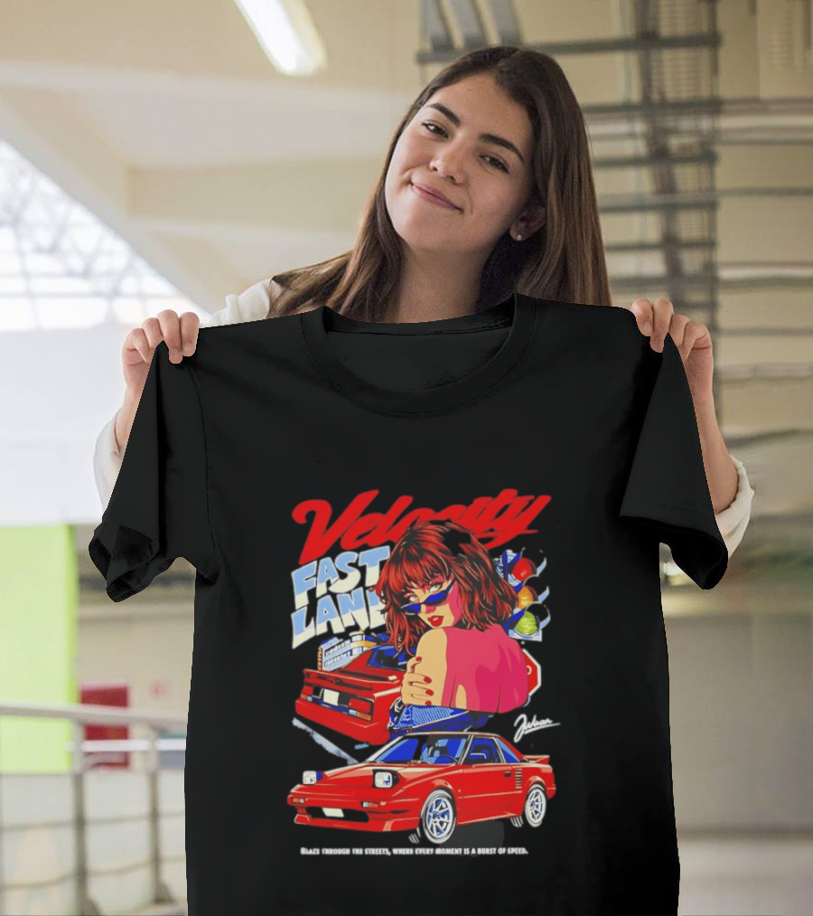 Velocity Fast Lane Blaze Through The Streets Classic Red Cars Retro Vibe T-Shirt