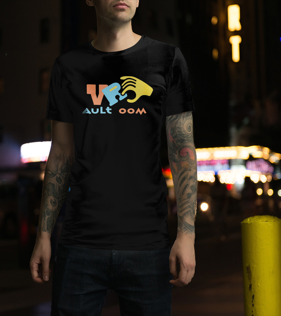 VR Vault Room Yellow Hand Blue Puzzle Piece Cartoon T-Shirt