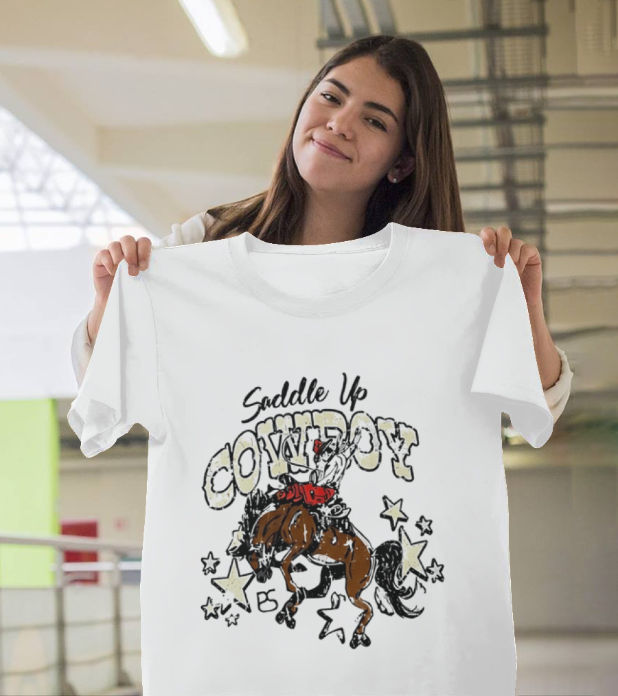 Saddle Up Cowboy Distressed Bucking Bronco Horse Rodeo Stars Bs T-Shirt
