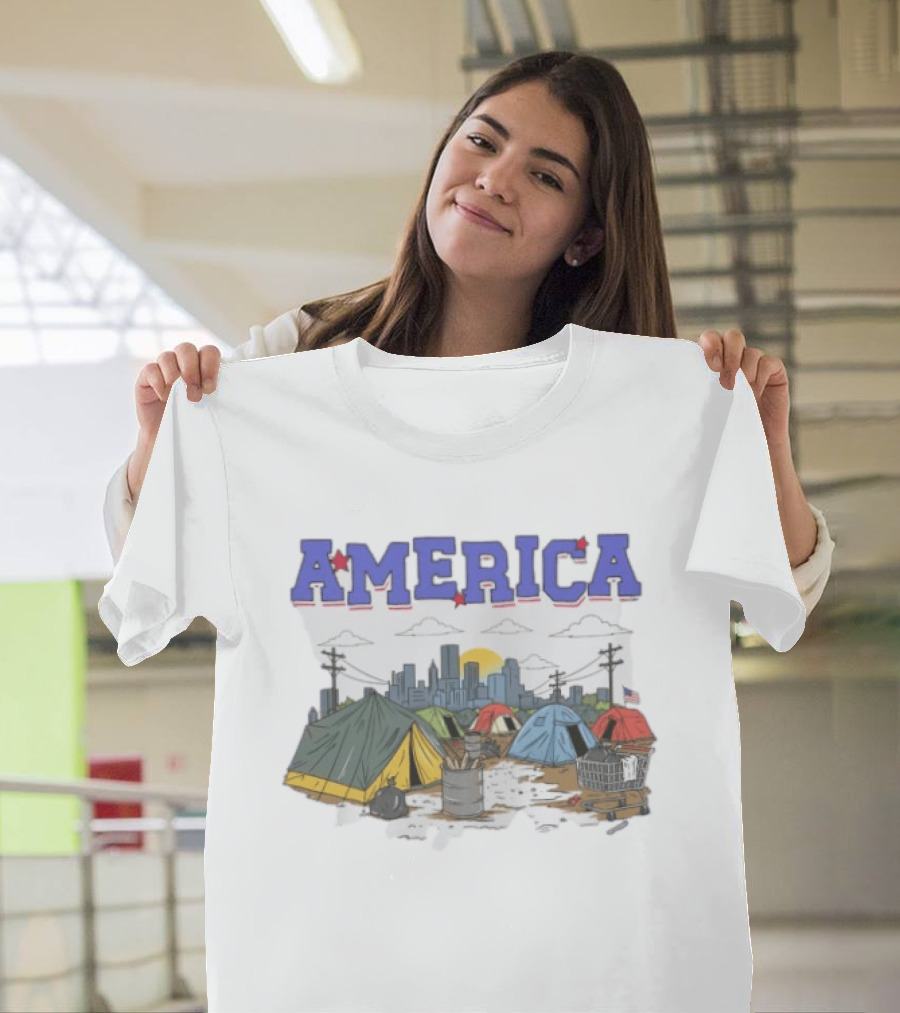 America Cityscape Homeless Encampment T-Shirt