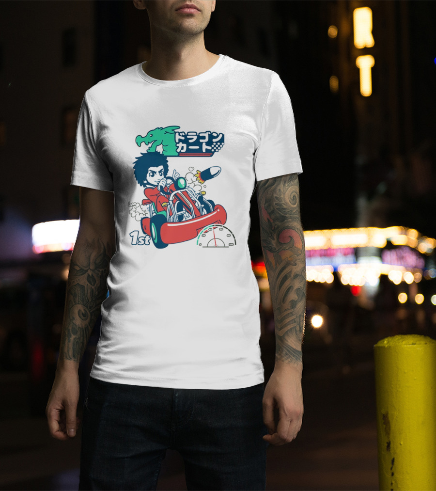Dragon Kart Japanese Afro Racer 1st Place Red Vehicle Rocket Gauge T-Shirt